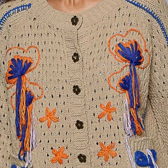 POL. Embroidered Cardigan with Frayed Edges - Picture 5 of 6
